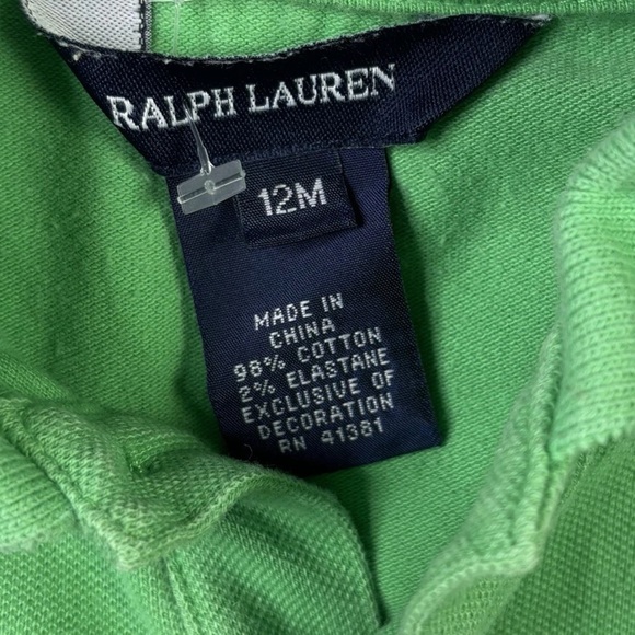 Ralph Lauren Polo 2 Dresses Baby Girls 12M Green Orange Short Sleeve Ruffle Pony - Picture 3 of 8